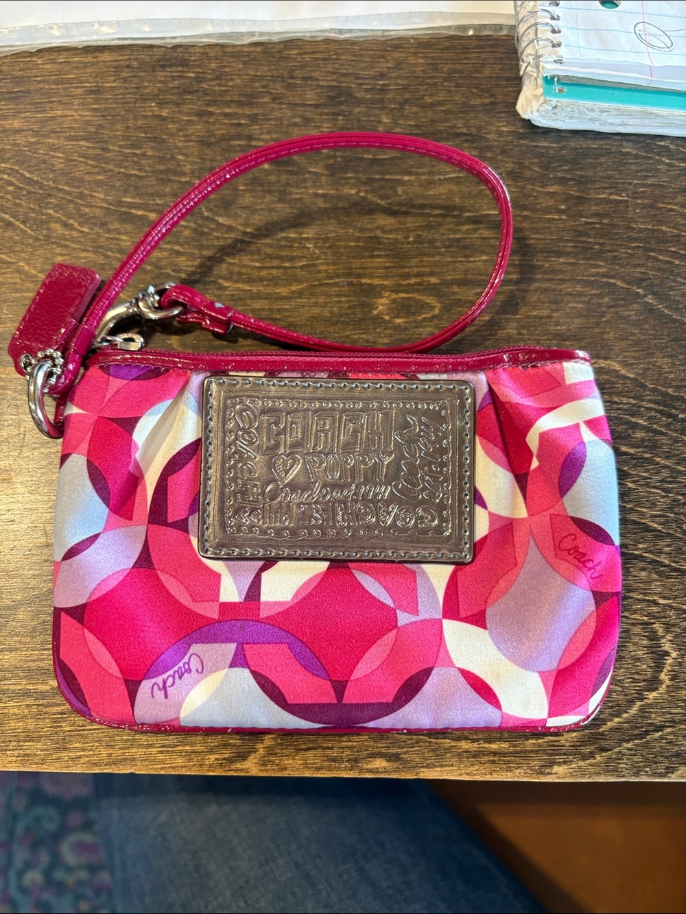 Coach Pink Fuchsia Geometric Wristlet with Signature Plaque